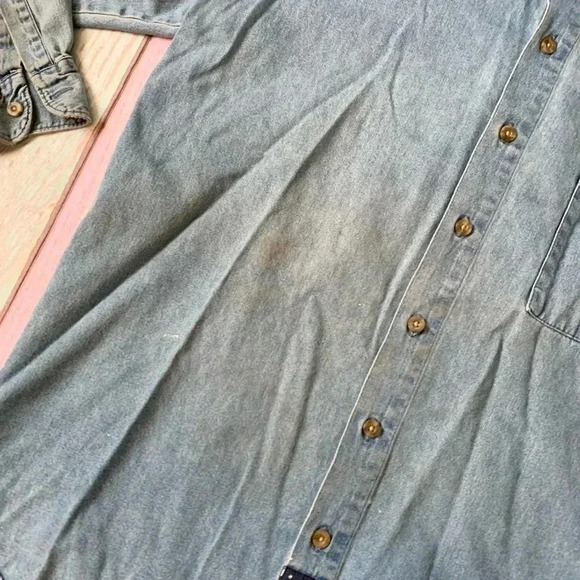 Dickies long sleeve snap button down cotton denim work shirt - Picture 3 of 10